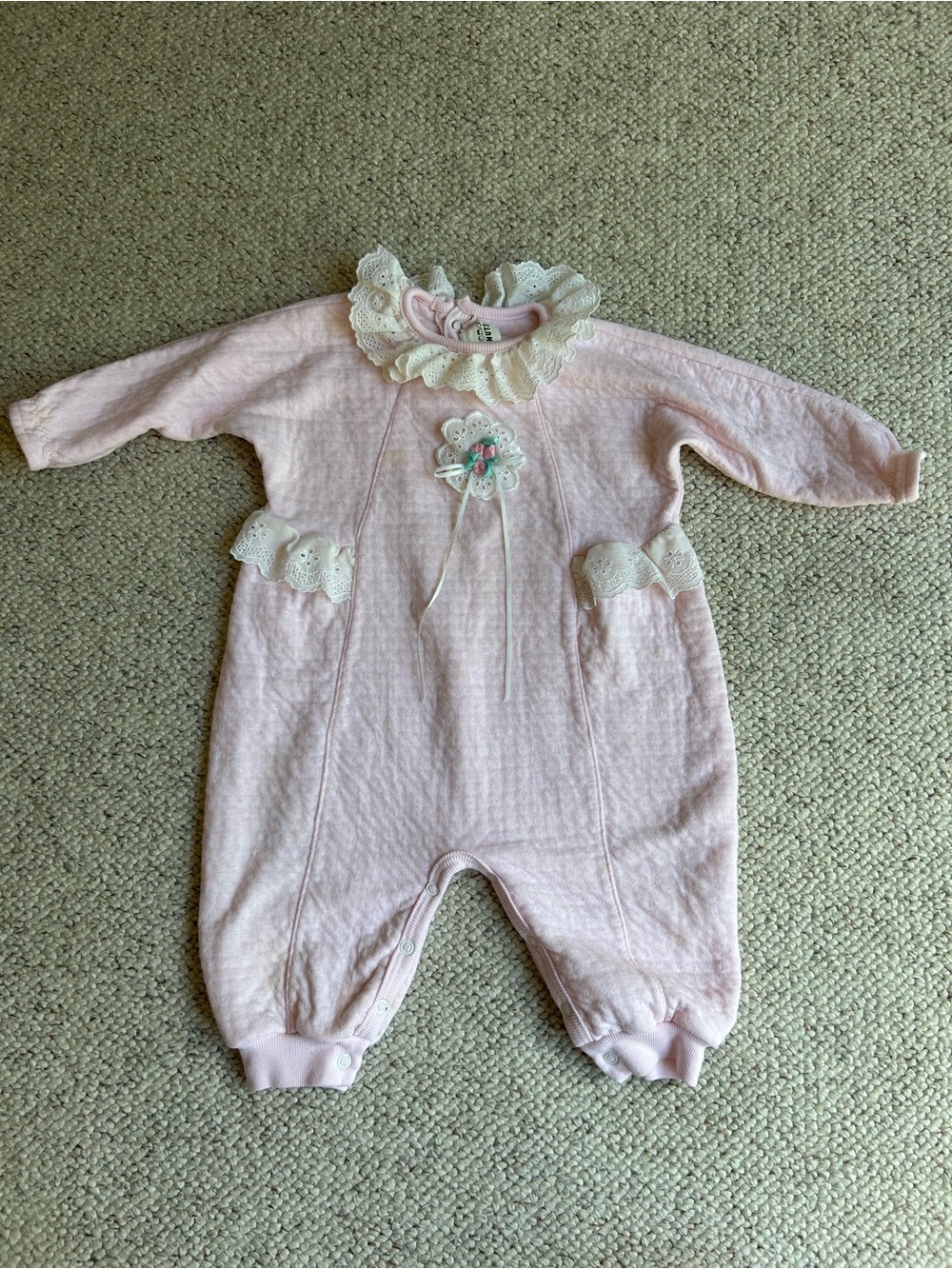 Vintage Classic Pink Lace-Trim Baby One-Piece